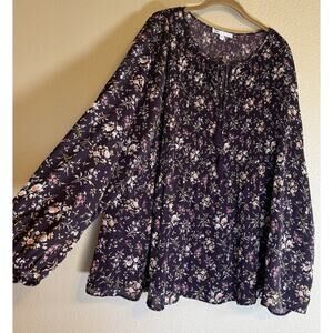 DR2 Plus 3X Floral Peasant Top Tasseled Boho Blouse